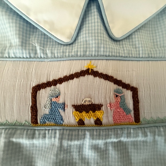 Blue Gingham Peter Pan Collared shirt with Embroidered Detail - Picture 3 of 4